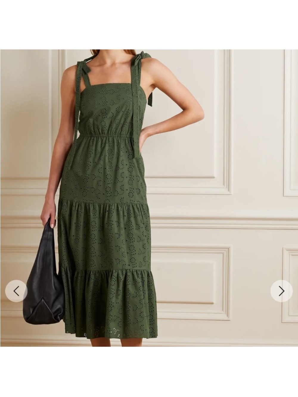 Jason Wu Olive Eyelet Tie-Shoulder Tiered Midi Dress